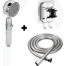 St. Morritz Turbo Fanlı 360 Derece Gri Duş Başlığı +Kendiliğinden Yapışkanlı Mafsal (Askı) +150 cm Örgülü Hortum