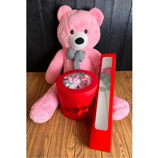 St. Morritz Sevgiliye Hediye 80CM Pembe Ayıcık - 3 Katlı Kutuda Bol Nutella Ayıcıklar Kare Çikolatalar ve Gül