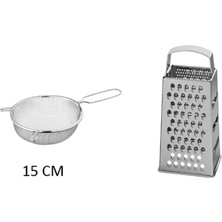 St. Morritz Ikili Paslanmaz Set, Idealısk Paslanmaz Çelik Rende + Orta Boy Paslanmaz Çelik Metal Süzgeç 15 cm