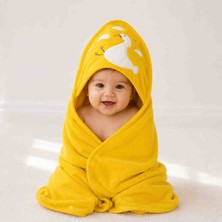 Babys Tasarım %100 Pamuk Kapüşonlu Bebek Banyo Havlusu Sarı Ördek Desenli Nakışlı Yumuşak Bebek Havlusu