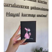 Efe Deri Pembe Panter Figürlü Oto Ruhsat Kabı Ruhsatlık Ruhsat Kılıfı