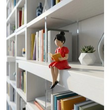 El Yapımı Kitap Okuyan Kız Renkli Elbiseli Biblo 3D Baskı Dekoratif Figür | Kitaplık Çalışma Masası Dekoru | Okuma Köşesi Aksesuarı