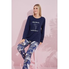 Siyah İnci Lacivert Çokrenkli Pamuklu Örme Pijama Takım 24240187