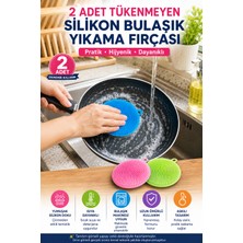 Open City 2'li Set Silikon Bulaşık Yıkama Fırçası Esnek Askılı Yıkanabilir Mutfak Temizlik Süngeri Seti