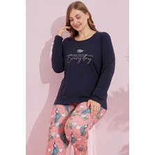 Siyah İnci Lacivert Çokrenkli Pamuklu Curve Büyük Beden Battal Boy Örme Pijama TAKIM24240746