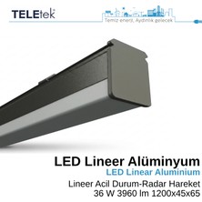 Teletek Siyah Kasa Acil Durum ve Radar Hareket Sensörlü Lineer 18W LED Armatür, Modern LED Sarkıt Aydınlatma