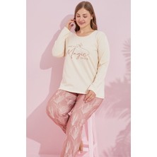 Siyah İnci Krem Çokrenkli Pamuklu Curve Büyük Beden Battal Boy Örme Pijama TAKIM24240750