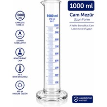 Labolist Cam Mezür 1000 ml Uzun Form A Kalite Borosilikat Laboratuvara Uygun 1 Adet