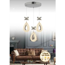 Rain Model 3'lü Gümüş 3 Renk Modu Ledli Kristal Taşlı Modern Salon Mutfak Oturma Odası LED Avize