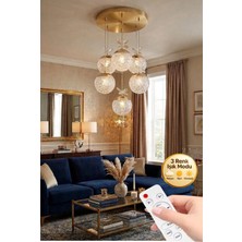 Polaris Model 6"lı Gold 3 Renk Modu Ledli Kristal Taşlı Modern Salon Mutfak Oturma Odası LED Avize