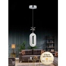 Spica Tekli Gümüş Ledli Kristal Taşlı LED Avize 3 Renk Modu Oturma Odası Yatak Odası LED Avize