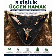 Campesnt 3 Kişilik Üçgen Hamak 300X300X300 cm File Hamak – Çırcırlı Gergi Aparatlı, Karabinalı ve Taşıma Çantalı