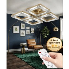 Aria Model Gold 4"lü Ledli 3 Renk Modu Kristal Salon Mutfak Yatak Çocuk Odası Avize
