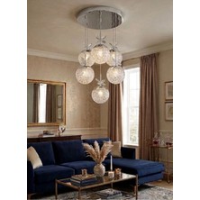 Polaris Model 6"lı Gümüş 3 Renk Modu Ledli Kristal Taşlı Modern Salon Mutfak Oturma Odası LED Avize