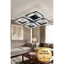Aria Model Siyah 4"lü Ledli 3 Renk Modu Kristal Salon Mutfak Yatak Çocuk Odası Avize
