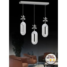 Spica Model 3"lü Gümüş 3 Renk Modu Yemek Masası Oturma Çocuk Yatak Odası Modern Ledli Avize