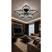 Yaprak Model Siyah 5"li Ledli 3 Renk Modu Kristal Salon Mutfak Yatak Çocuk Odası Avize