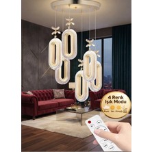 Spica Model 6'lı Gold 3 Renk Modu Ledli Kristal Taşlı Modern Salon Mutfak Oturma Odası LED Avize