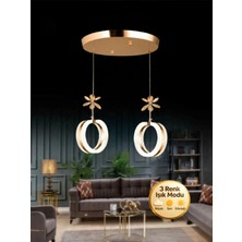 Mimoza Model 2’li Kristal Taşlı Gold 3 Renk Modu Ledli Salon Mutfak Oturma Odası Sarkıt LED Avize