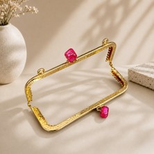 Velanee 15 cm Pembe Taş Detaylı Altın Renk Metal Çanta Klipsi