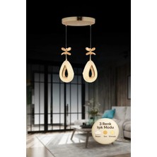 Rain Model 2'li Gold 3 Renk Modu Ledli Kristal Taşlı Modern Salon Mutfak Oturma Odası LED Avize