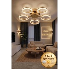 Mimoza Model Gold 5"li Ledli 3 Renk Modu Kristal Salon Mutfak Yatak Çocuk Odası Avize
