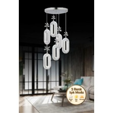Spica Model 6'lı Gümüş 3 Renk Modu Ledli Kristal Taşlı Modern Salon Mutfak Oturma Odası LED Avize