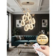 Rain Model 8'li Gold 3 Renk Modu Kristal Taşlı Modern Salon Mutfak Oturma Çocuk Odası LED Avize