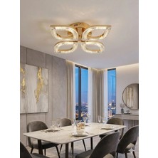Yaprak Model Gold 4"lü Ledli 3 Renk Modu Kristal Salon Mutfak Yatak Çocuk Odası Avize