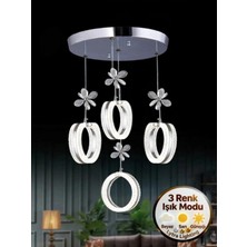 Mimoza Model 4'lü Gümüş 3 Renk Modu Ledli Kristal Taşlı Modern Salon Mutfak Oturma Odası LED Avize