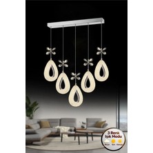 Rain Model 5"li Gümüş 3 Renk Modu Yemek Masası Oturma Çocuk Yatak Odası Modern Ledli Avize