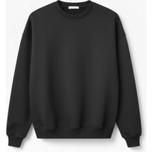Kadın Bisiklet Yaka Siyah Oversize Sweatshirt