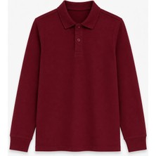 Rozelt Bordo Uzun Kollu Polo Yaka Lakos Okul T-Shirt