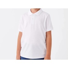 Rozelt Beyaz Kısa Kollu Polo Yaka Lakost  Okul T-Shirt