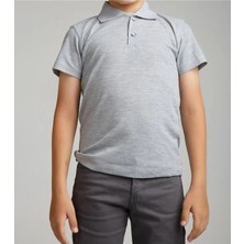 Rozelt Gri Kısa Kollu Polo Yaka Lakost  Okul T-Shirt