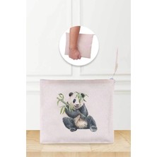 St. Morritz Sevimli Panda Desenli Keten Makyaj Çantası