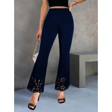 Lune Store Kadın Yüksek Bel Paçaya Doğru Genişleyen Lazer Çiçek Kesim Detaylı Ithal Krep Pantolon