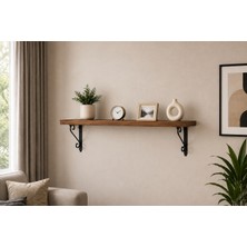Erdem Mobilya Dekoratif Duvar Rafı – Ceviz Renk, Metal Ayaklı, 100×20 cm