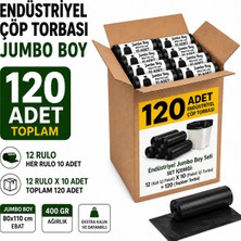 Liva Ambalaj Endüstriyel Jumbo Boy Çöp Torbası Seti 80X110 cm Siyah - Koli Içi 120 Adet (12 Rulo x 10 Adet) Avantajlı Paket