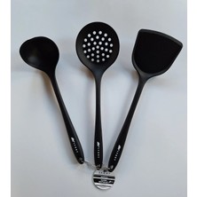 St. Morritz Ivory Yanmaz Yapışmaz Siyah Kevgir Spatula Kepçe 3'lü Set