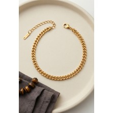 Kuşkaya Ticaret 316L Çelik Gold Renk Ince Cuban Zincir Model Erkek Bileklik