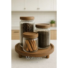 St. Morritz 3'lü Akasya Kapaklı Kavanoz Set 500 ml / 700 ml / 1000 Ml- Standlı Baharatlık