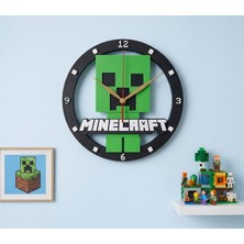 Eosanthe Minecraft Creeper Tasarımlı Ahşap Çocuk Odası Duvar Saati (21X21 Cm) - Dekoratif Sessiz Akar Akar Mekanizmalı Saat