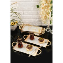St. Morritz 6 Adet Kulplu Kahve ,pasta, Kek, Baklava, Kurabiye, Çay Sunum Tepsisi 12X25 cm Gold