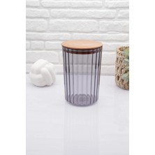 St. Morritz Ahşap Kapaklı Füme Oval Çizgili Kavanoz 2200ML