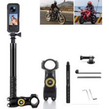 Zoli INSTA360 X3, X2, X4, X5, X6 , Go 3, One, One X, Gopro Uyumlu Motosiklet Gidon Bağlantı Aparatlı Selfie Çubuk Full Set