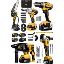 St. Morritz Kömürsüz Motor 5li Set Akülü Taşlama Matkap Somun Sıkma Kırıcı Delici & Dal Budama Testere Makinesi
