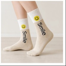 2 Çift Smile Yazılı Gülen Yüzlü Soket Çorap – Renkli Günlük Ribana Model