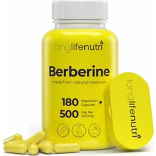 LongLifeNutri Berberine 500MG Hcl Extract - 180 Vegetarian Capsules (Case Hediye) 6 Aylık Kullanım