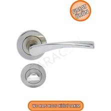 St. Morritz Kaliteli Nikel Rozet Wc Tip Kapı Kolu Kilitli Takım (Ön Arka Set)